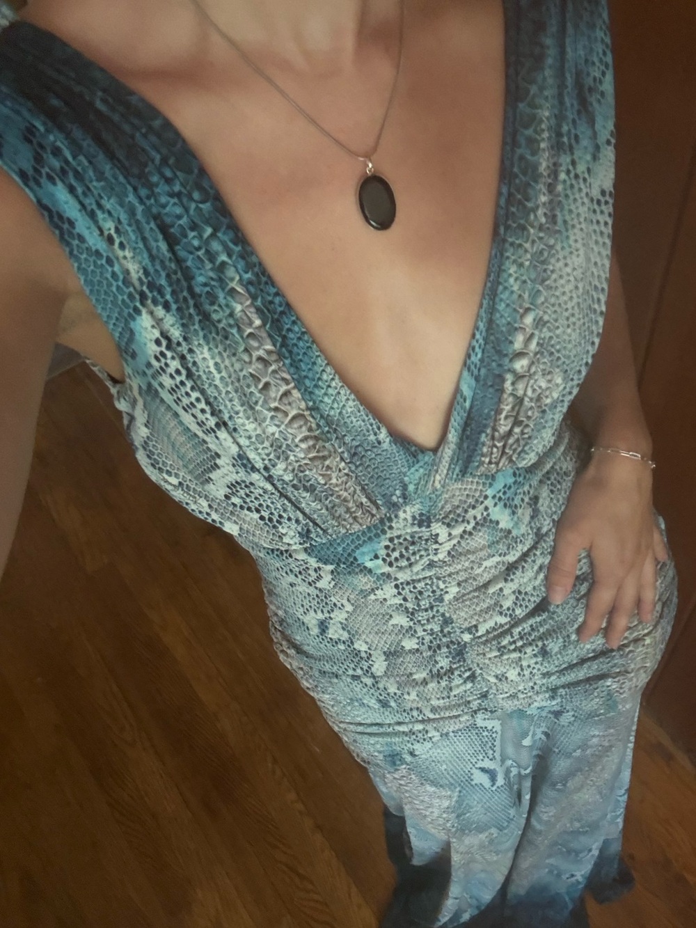 Roberto Cavalli Blue and Teal Snake-Print Evening Dress - Picture 5 of 11